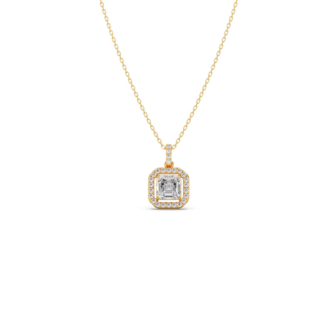 Square Halo Diamond Pendant Necklace – Elegant Sparkle in Gold, Rose Gold & Silver