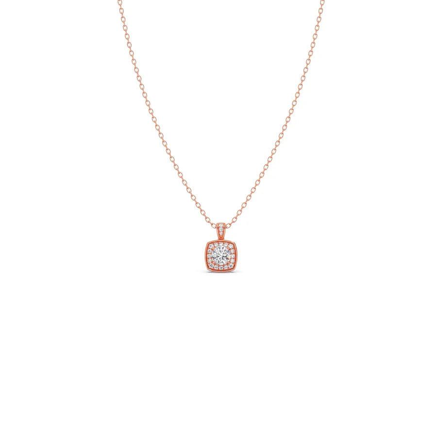 Cushion Halo Diamond Pendant Necklace – Classic Look in Gold, Rose Gold & Silver