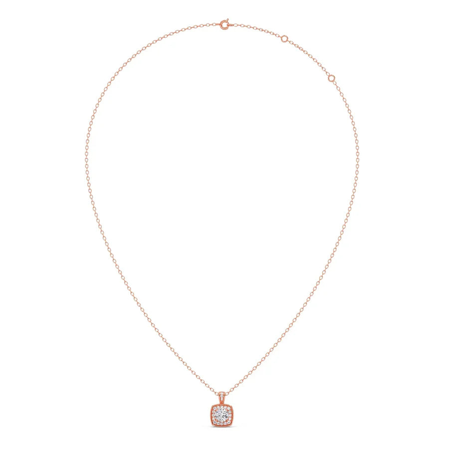 Cushion Halo Diamond Pendant Necklace – Classic Look in Gold, Rose Gold & Silver