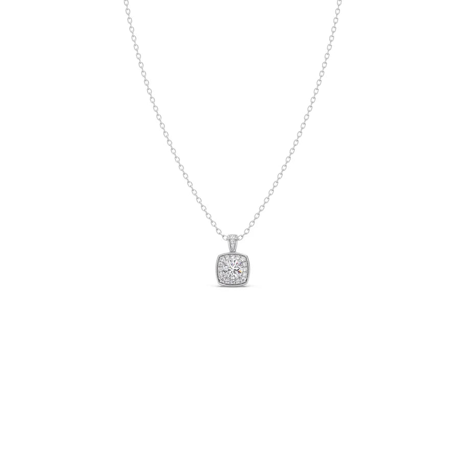Cushion Halo Diamond Pendant Necklace – Classic Look in Gold, Rose Gold & Silver