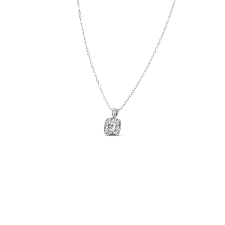 Cushion Halo Diamond Pendant Necklace – Classic Look in Gold, Rose Gold & Silver