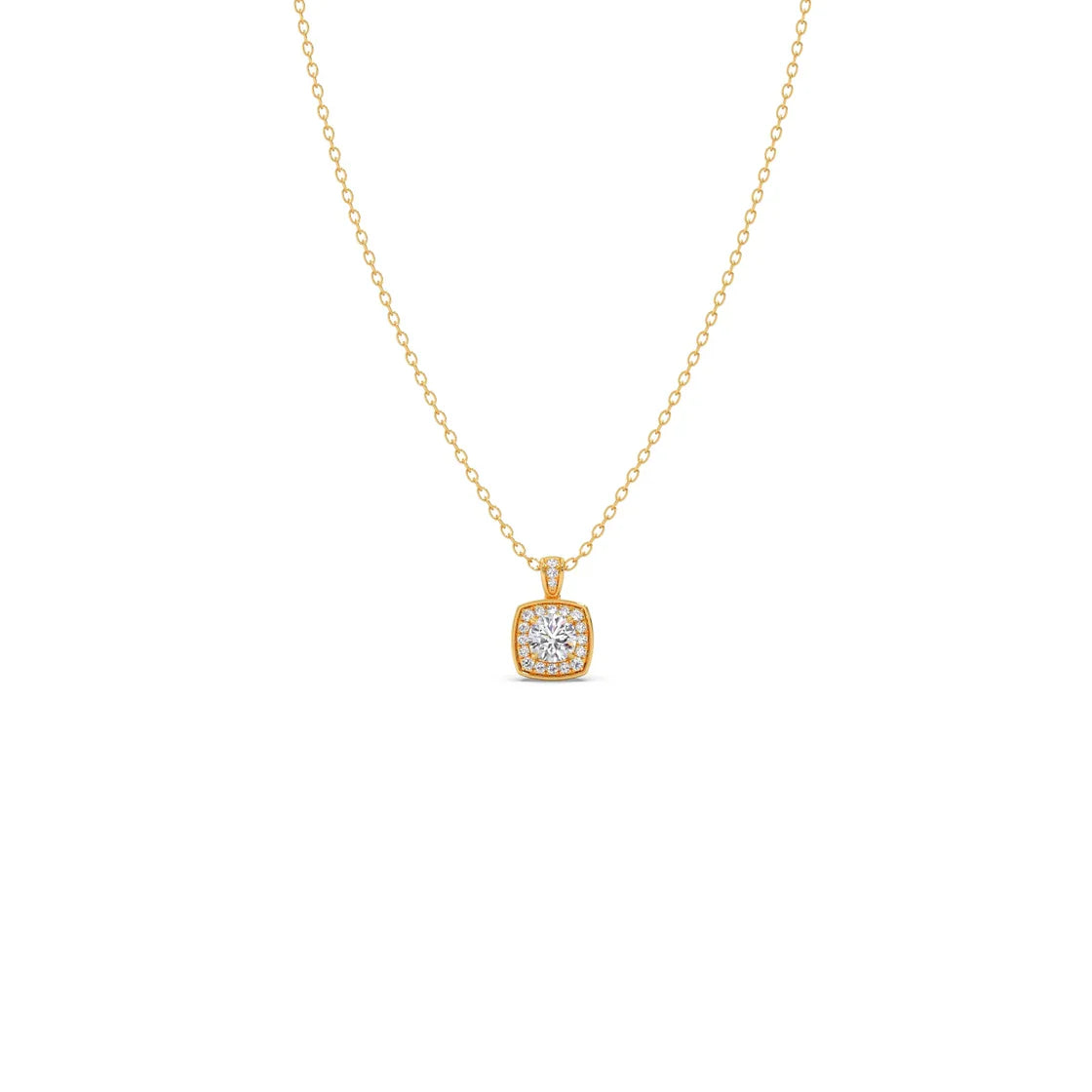 Cushion Halo Diamond Pendant Necklace – Classic Look in Gold, Rose Gold & Silver