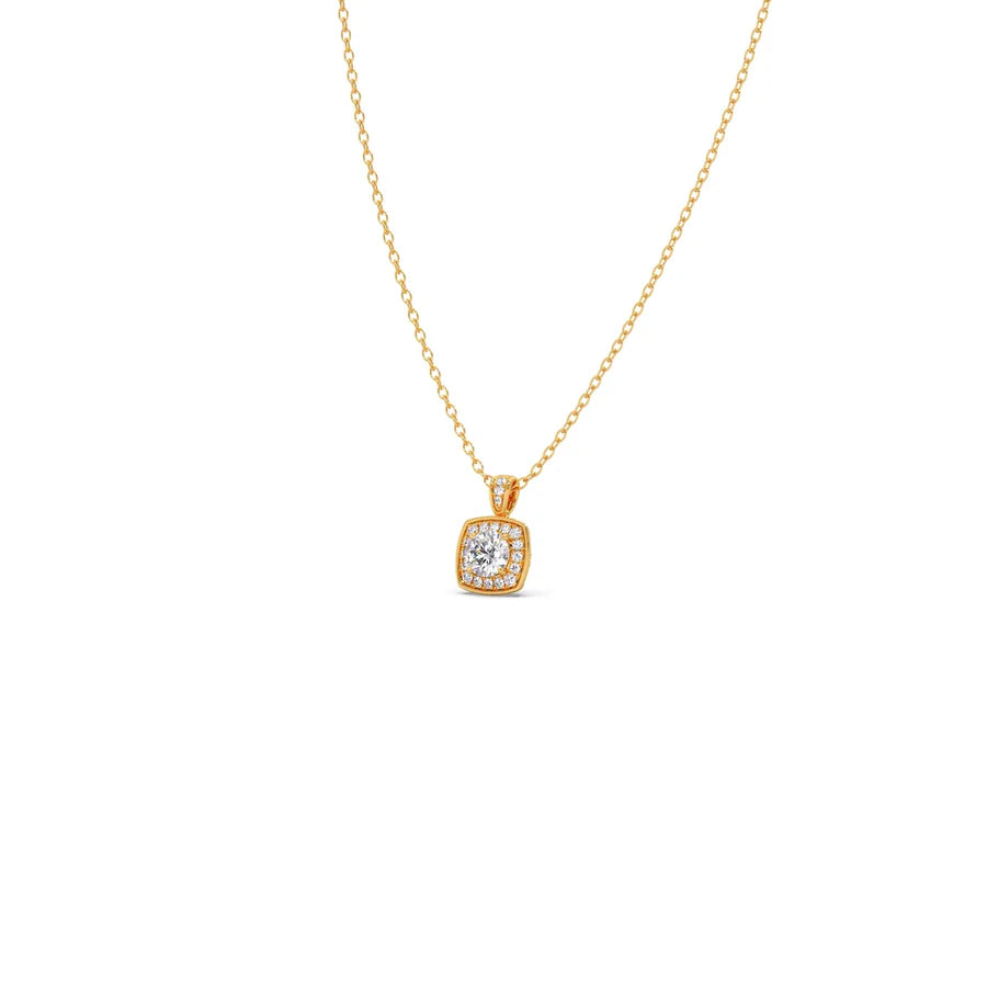 Cushion Halo Diamond Pendant Necklace – Classic Look in Gold, Rose Gold & Silver