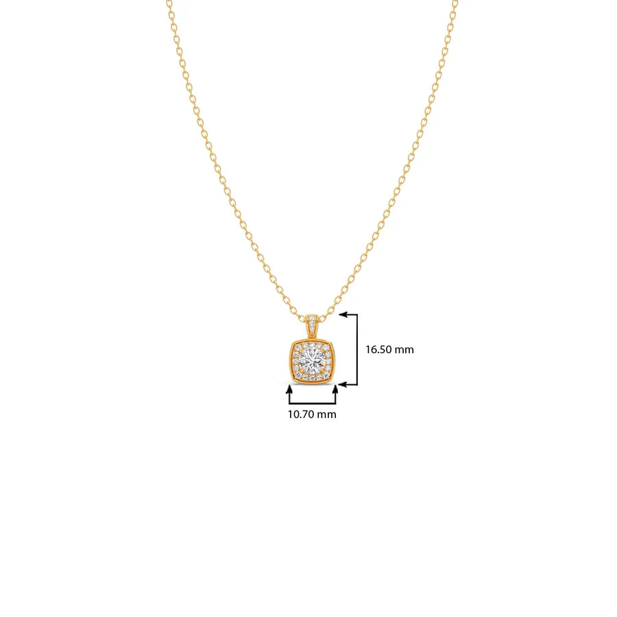 Cushion Halo Diamond Pendant Necklace – Classic Look in Gold, Rose Gold & Silver