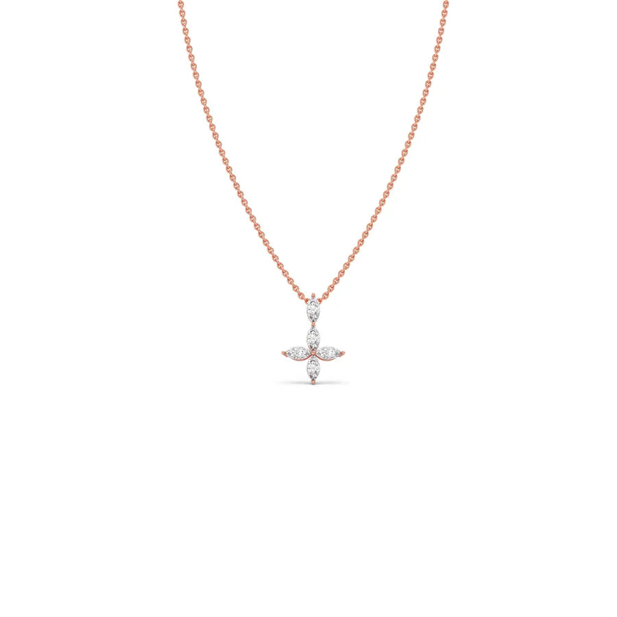 Marquise Diamond Flower Necklace for Women – Yellow, Rose & Silver Gold Pendant