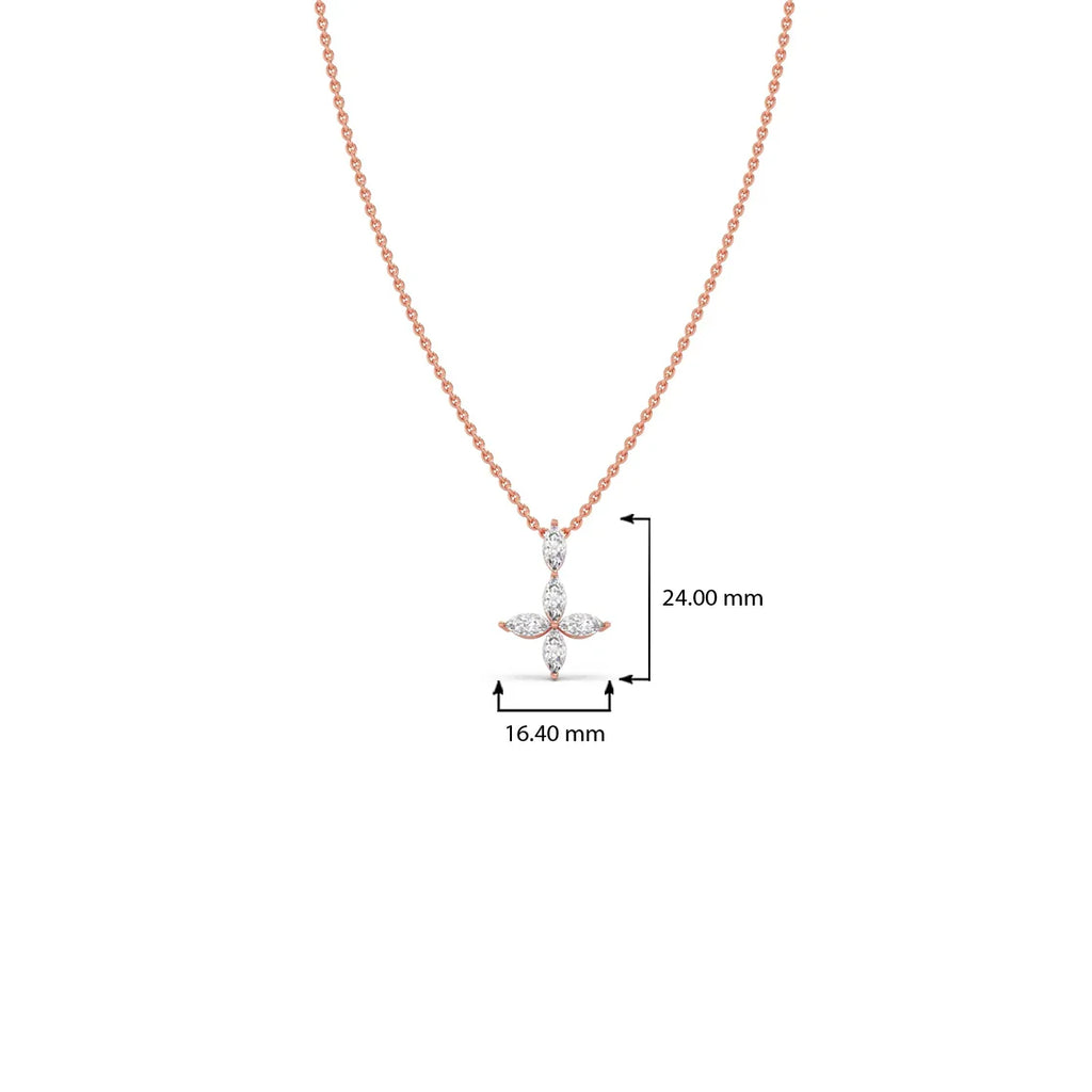 Marquise Diamond Flower Necklace for Women – Yellow, Rose & Silver Gold Pendant