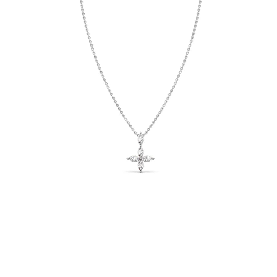 Marquise Diamond Flower Necklace for Women – Yellow, Rose & Silver Gold Pendant