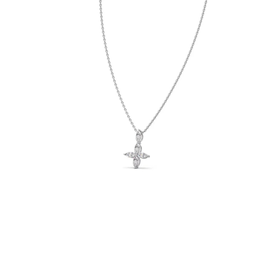 Marquise Diamond Flower Necklace for Women – Yellow, Rose & Silver Gold Pendant
