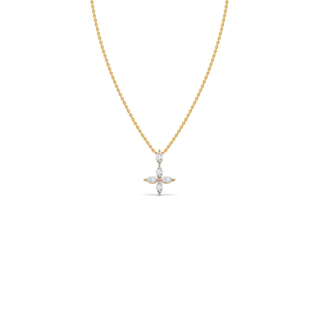 Marquise Diamond Flower Necklace for Women – Yellow, Rose & Silver Gold Pendant