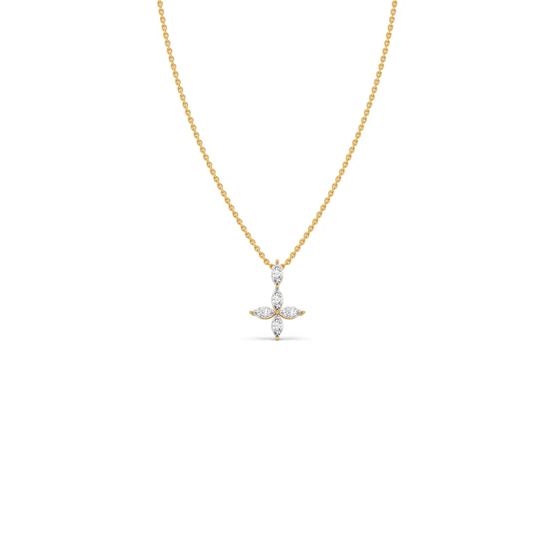 Marquise Diamond Flower Necklace for Women – Yellow, Rose & Silver Gold Pendant