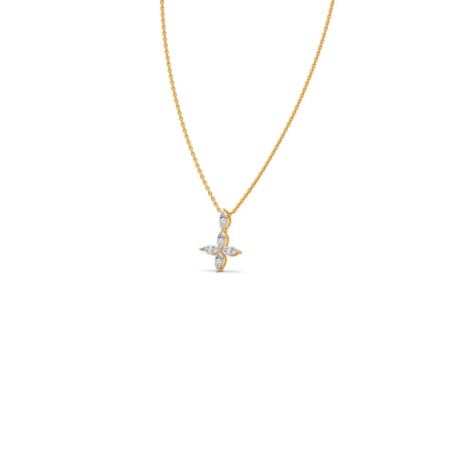 Marquise Diamond Flower Necklace for Women – Yellow, Rose & Silver Gold Pendant