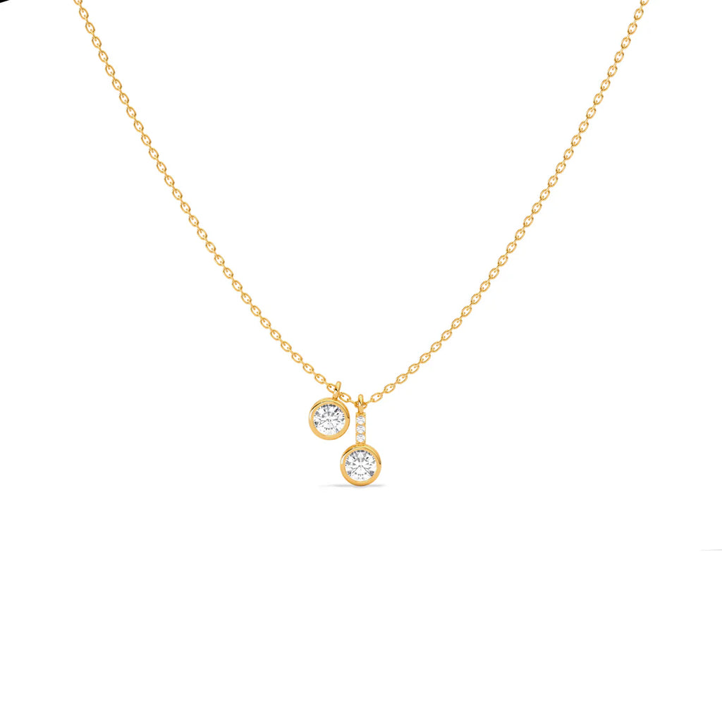 Double Round Diamond Drop Pendant Necklace in Yellow Gold