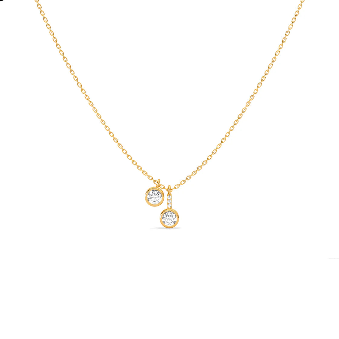 Double Round Diamond Drop Pendant Necklace in Yellow Gold
