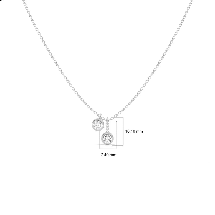 Double Round Diamond Drop Pendant Necklace in Yellow Gold