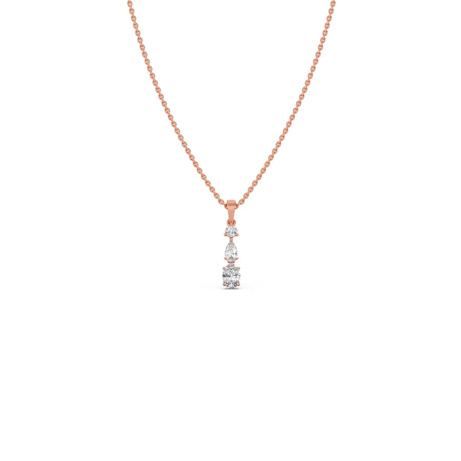Vertical Three-Stone Diamond Pendant Necklace – Classic Gold Necklace for Women