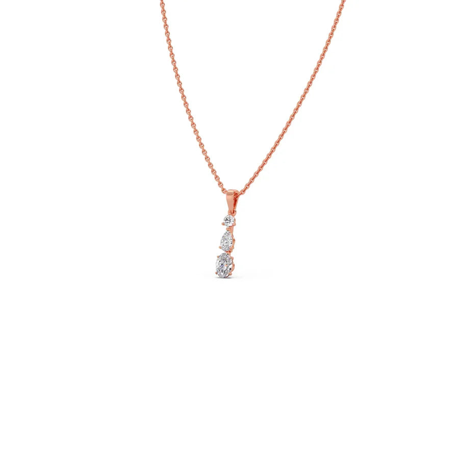 Vertical Three-Stone Diamond Pendant Necklace – Classic Gold Necklace for Women
