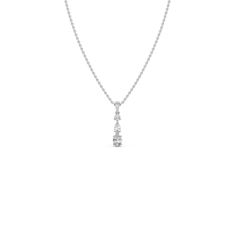 Vertical Three-Stone Diamond Pendant Necklace – Classic Gold Necklace for Women