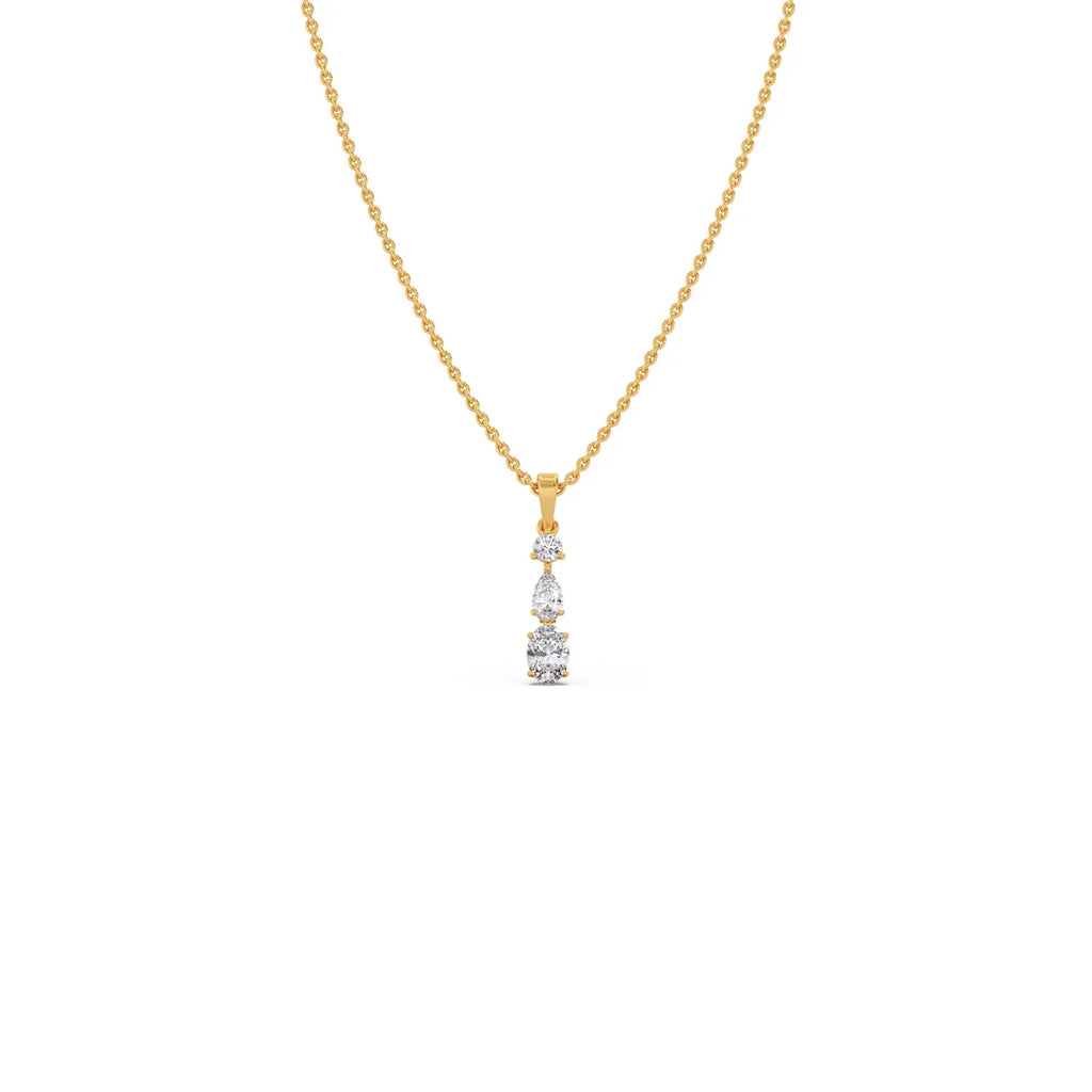Vertical Three-Stone Diamond Pendant Necklace – Classic Gold Necklace for Women