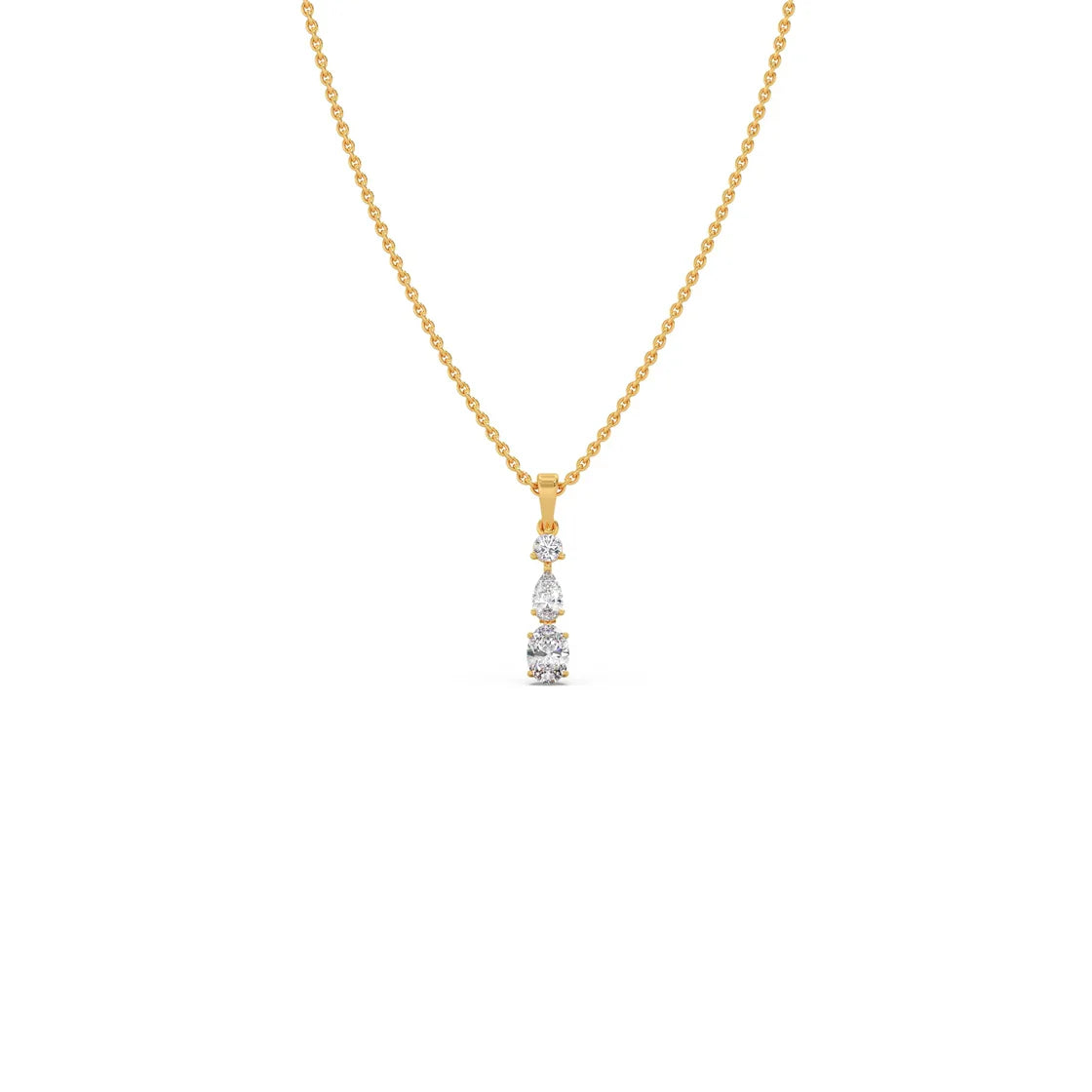 Vertical Three-Stone Diamond Pendant Necklace – Classic Gold Necklace for Women