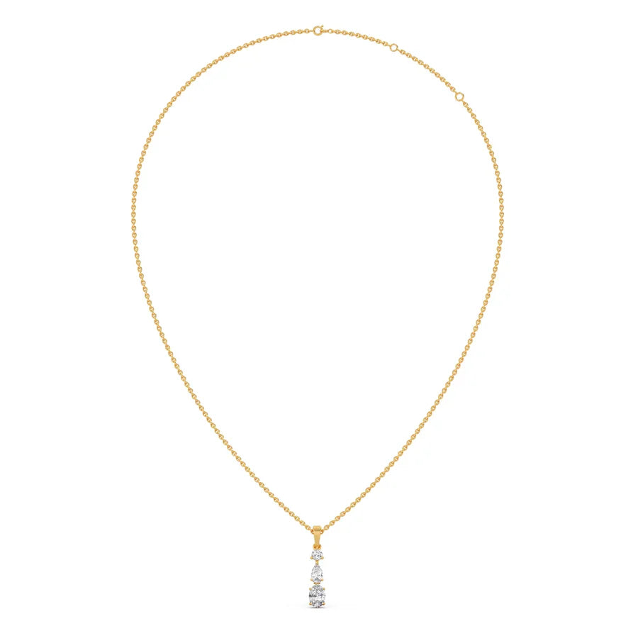 Vertical Three-Stone Diamond Pendant Necklace – Classic Gold Necklace for Women