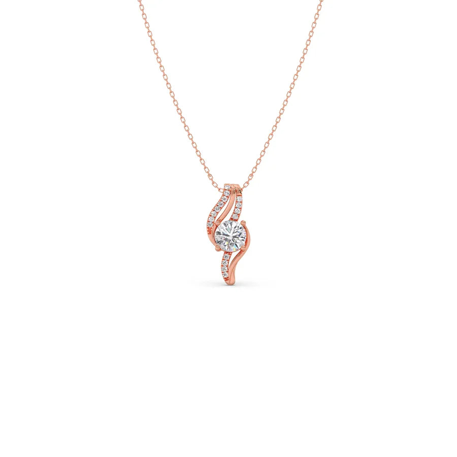 Swirl Diamond Pendant Necklace – Elegant Round Diamond in Curved Gold Design