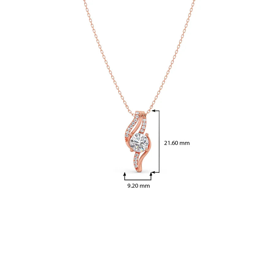 Swirl Diamond Pendant Necklace – Elegant Round Diamond in Curved Gold Design