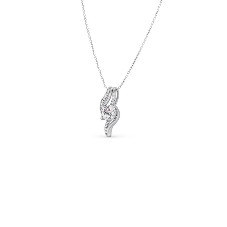 Swirl Diamond Pendant Necklace – Elegant Round Diamond in Curved Gold Design