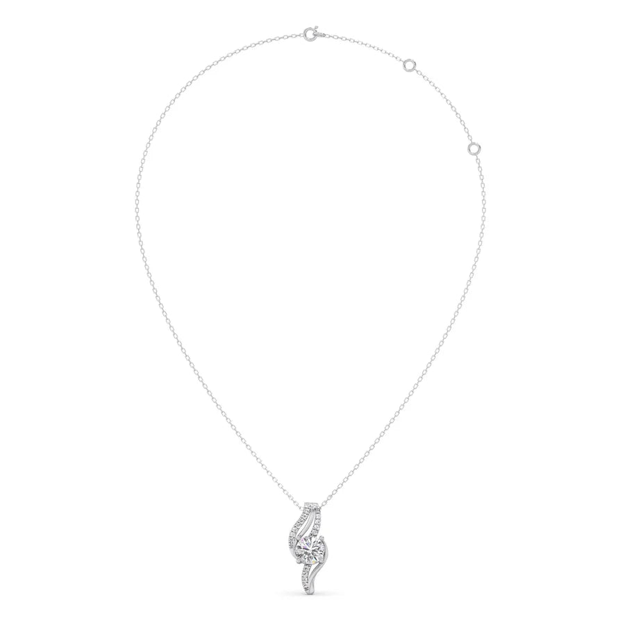 Swirl Diamond Pendant Necklace – Elegant Round Diamond in Curved Gold Design