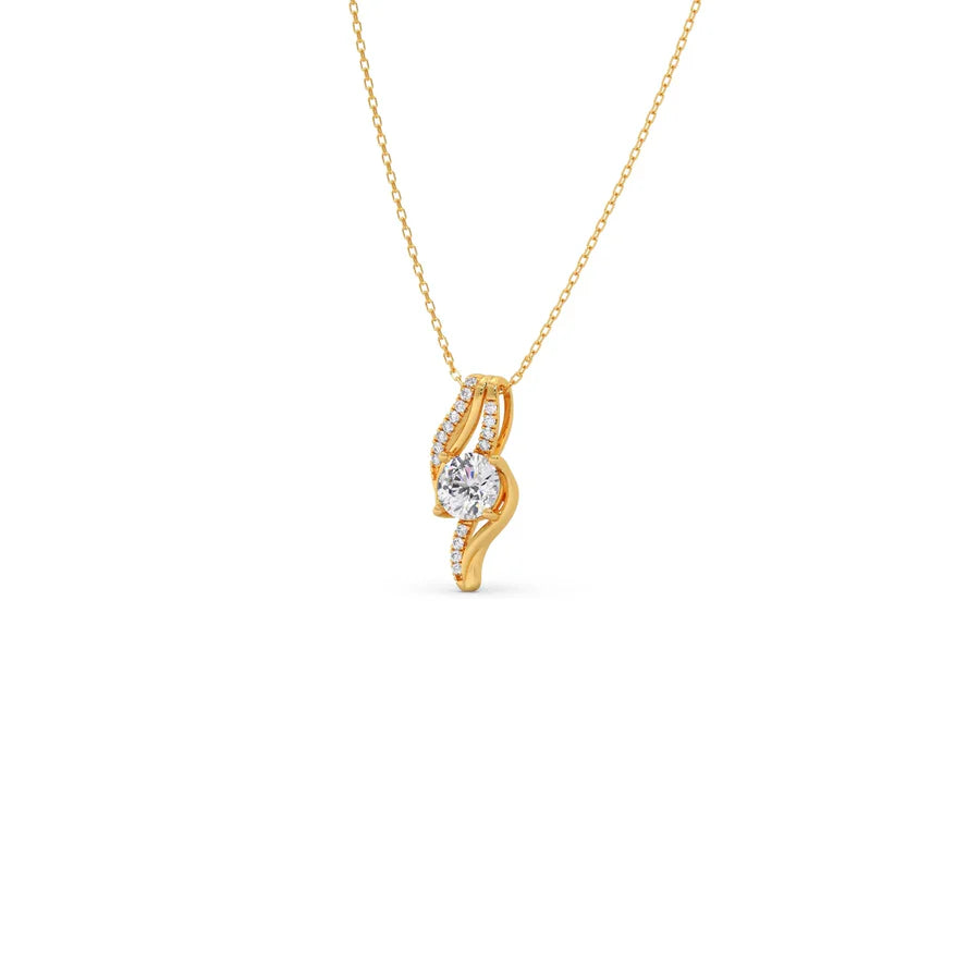 Swirl Diamond Pendant Necklace – Elegant Round Diamond in Curved Gold Design