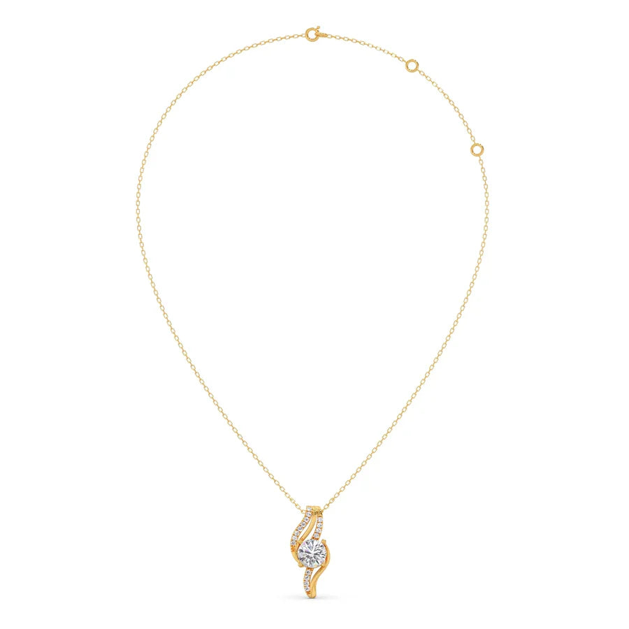 Swirl Diamond Pendant Necklace – Elegant Round Diamond in Curved Gold Design