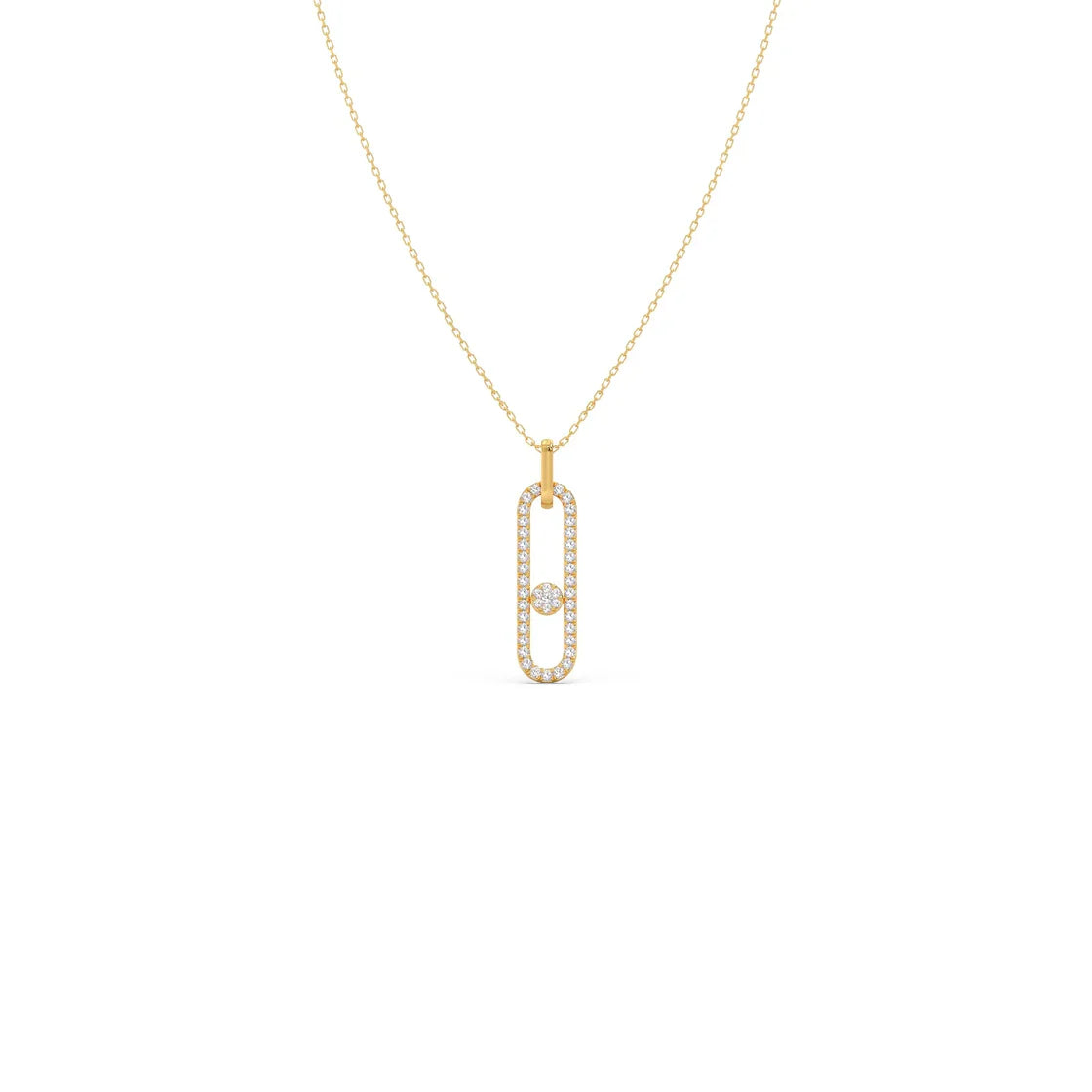 Paperclip Diamond Pendant Necklace in Yellow Gold – Contemporary Charm