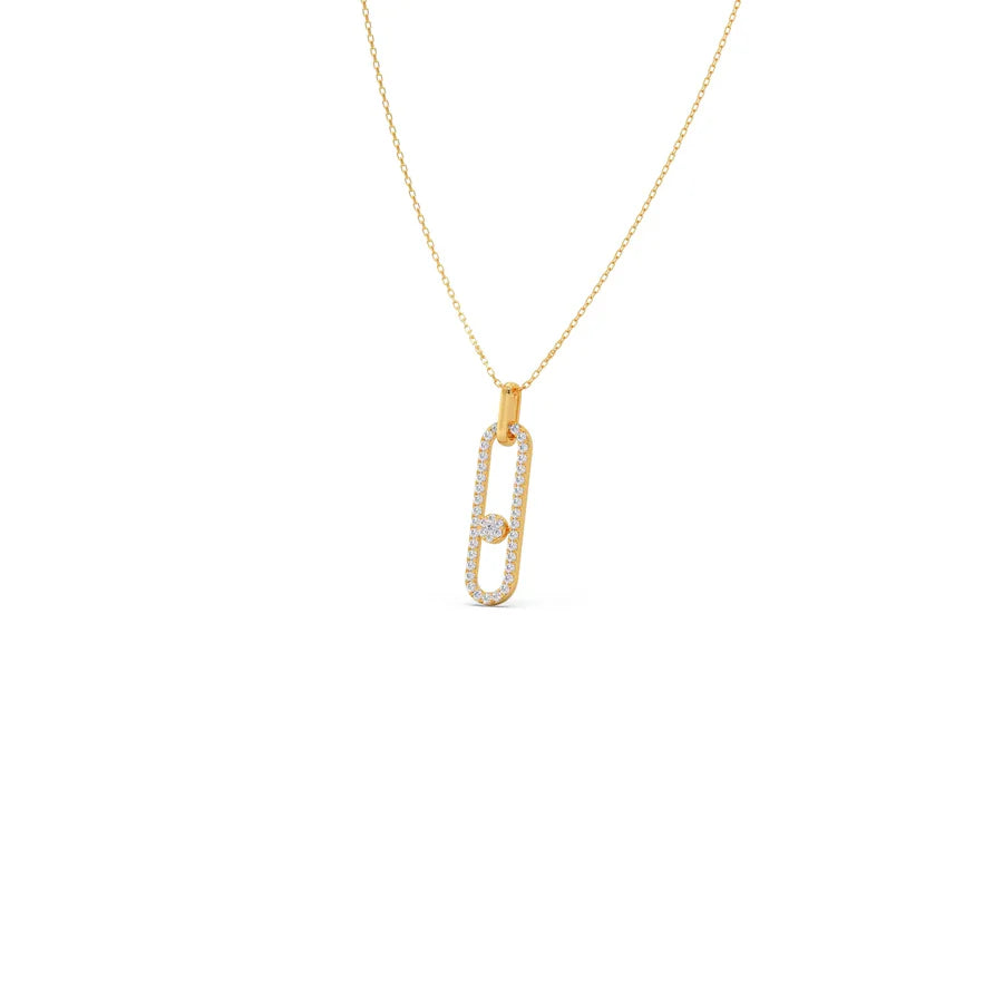 Paperclip Diamond Pendant Necklace in Yellow Gold – Contemporary Charm