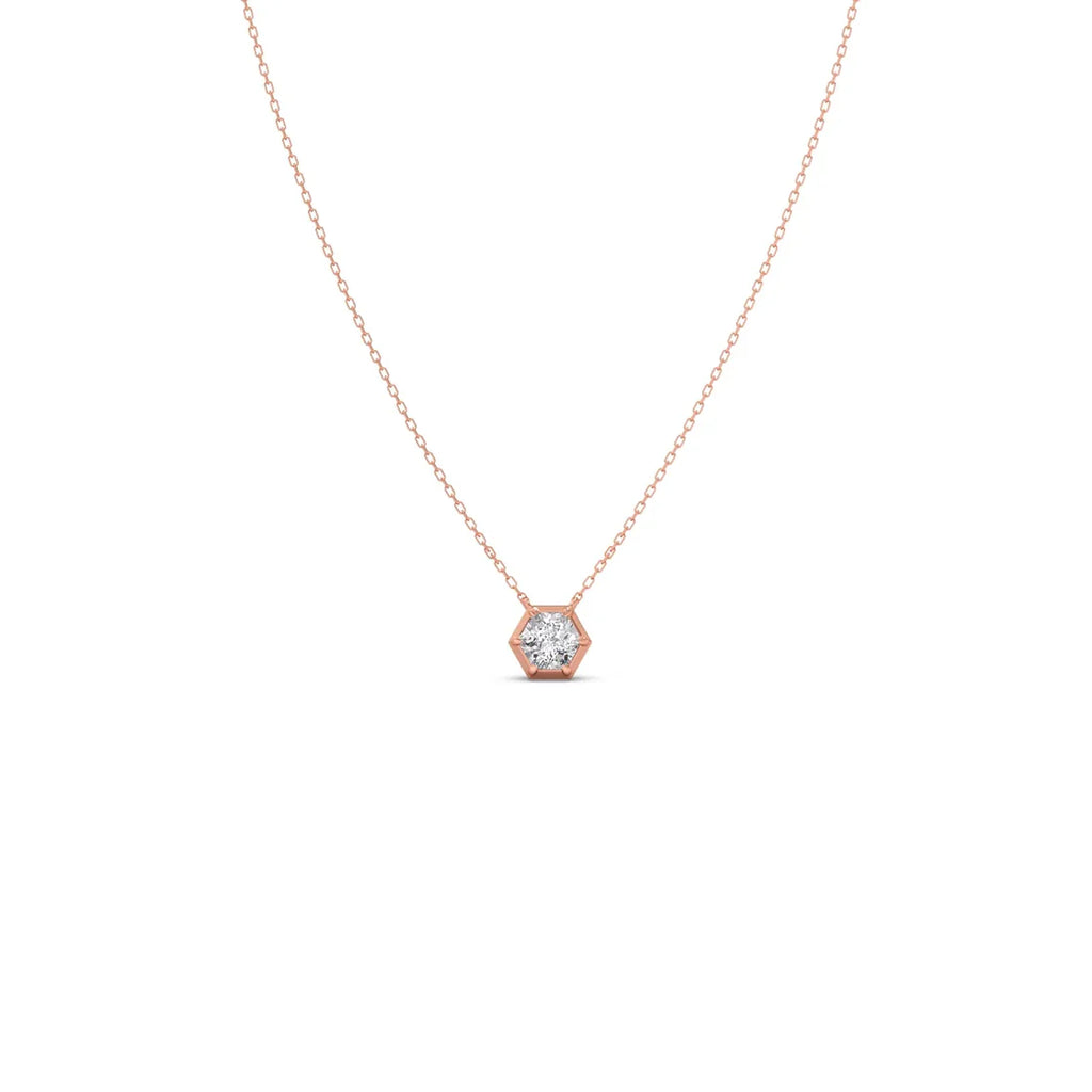 Hexagon Diamond Pendant Necklace – Geometric Gold Jewelry for Women