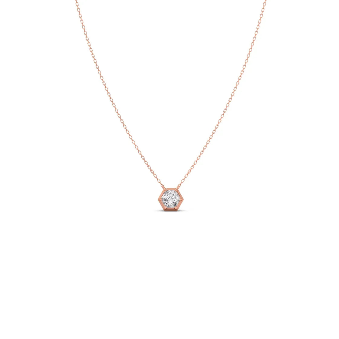 Hexagon Diamond Pendant Necklace – Geometric Gold Jewelry for Women