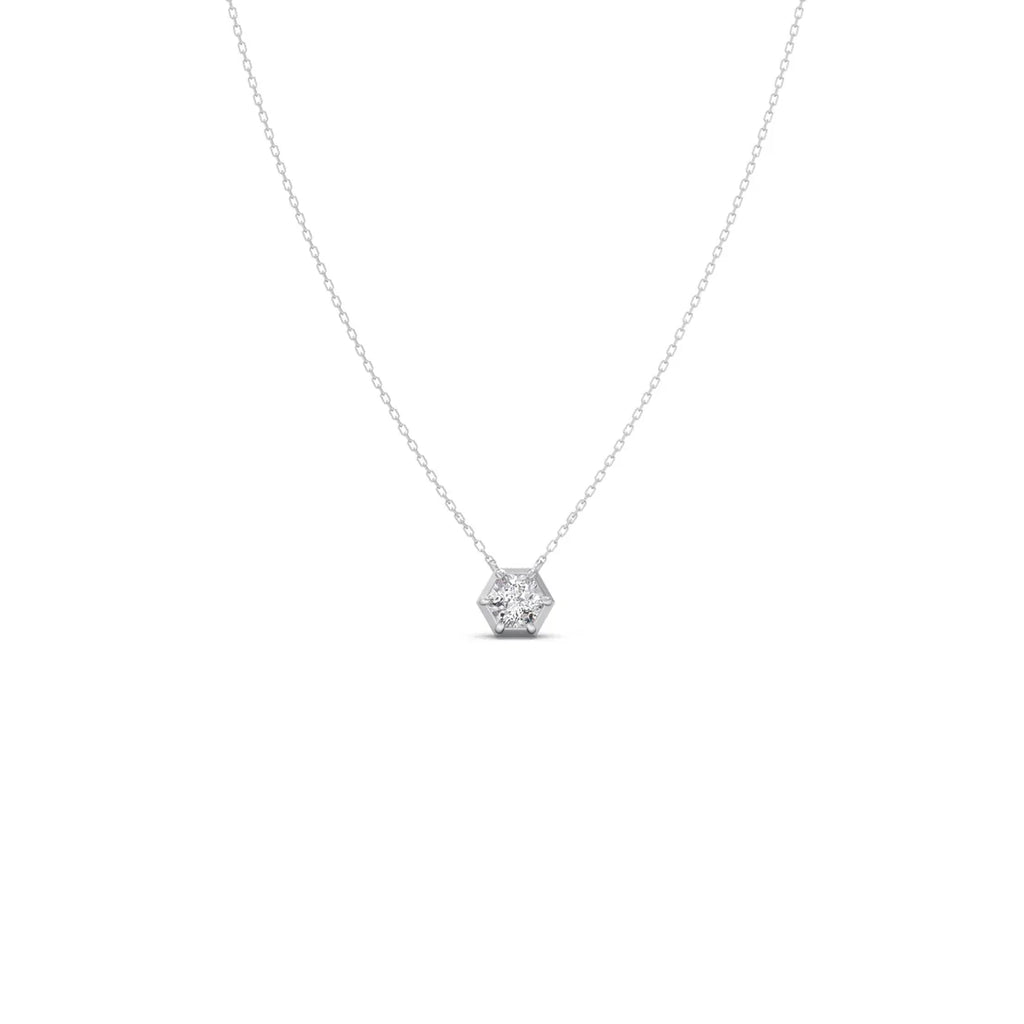 Hexagon Diamond Pendant Necklace – Geometric Gold Jewelry for Women