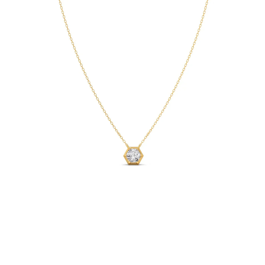Hexagon Diamond Pendant Necklace – Geometric Gold Jewelry for Women