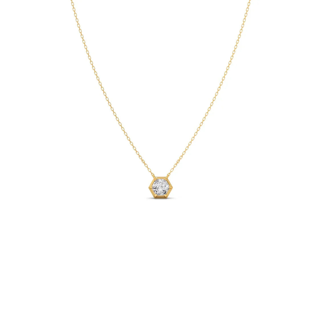 Hexagon Diamond Pendant Necklace – Geometric Gold Jewelry for Women