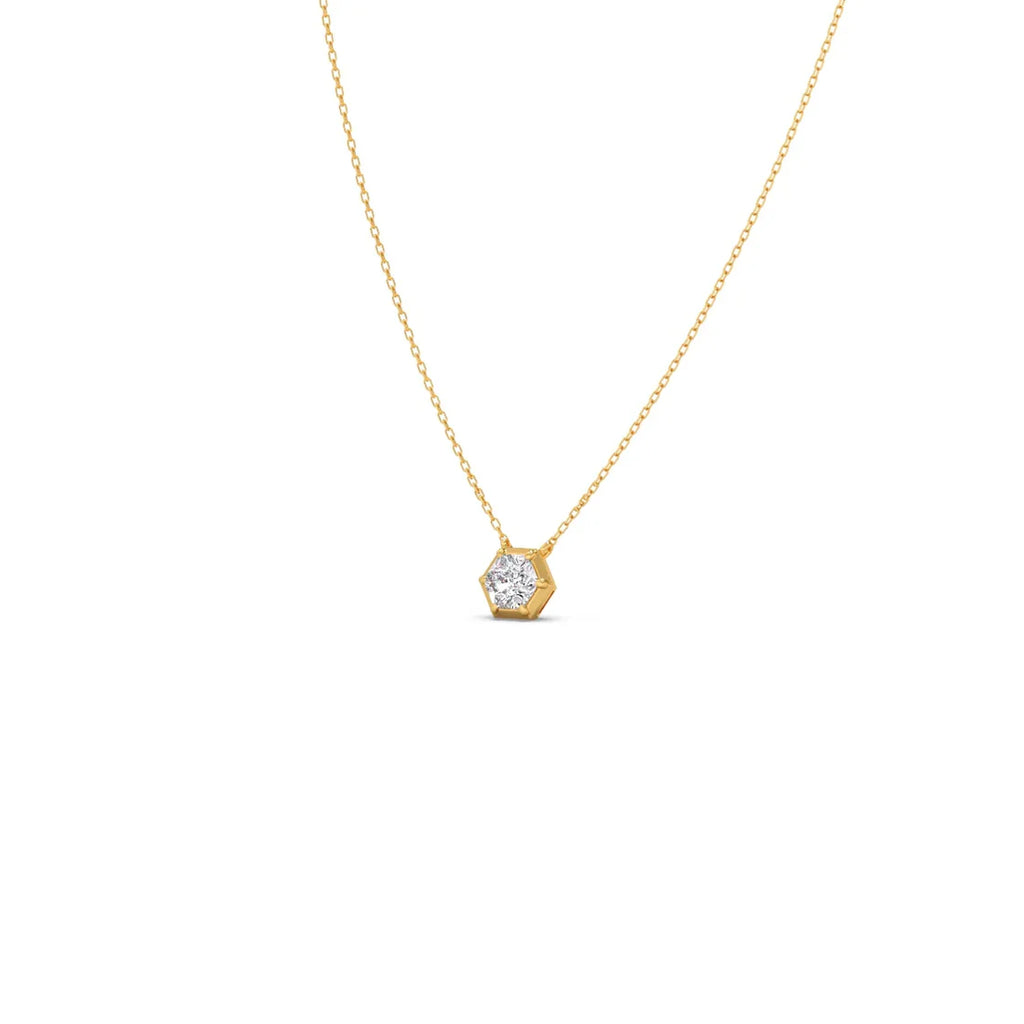 Hexagon Diamond Pendant Necklace – Geometric Gold Jewelry for Women