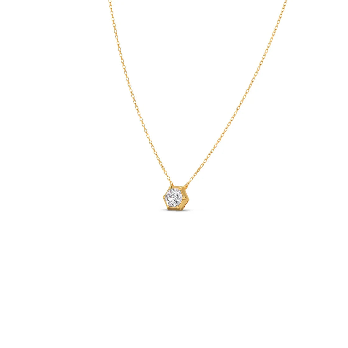 Hexagon Diamond Pendant Necklace – Geometric Gold Jewelry for Women