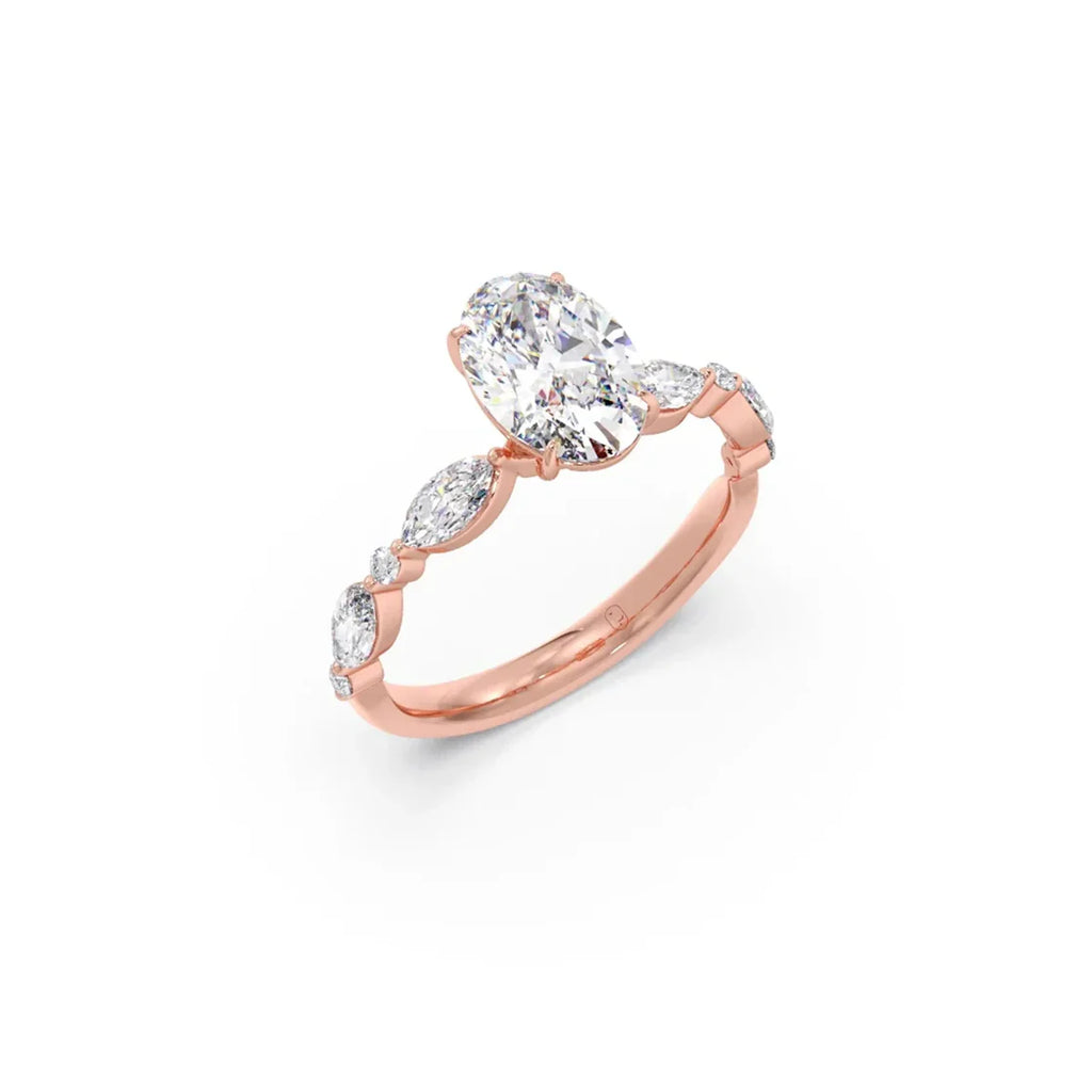 Oval & Marquise Diamond Engagement Ring – Yellow Gold with Lab-Grown Diamonds