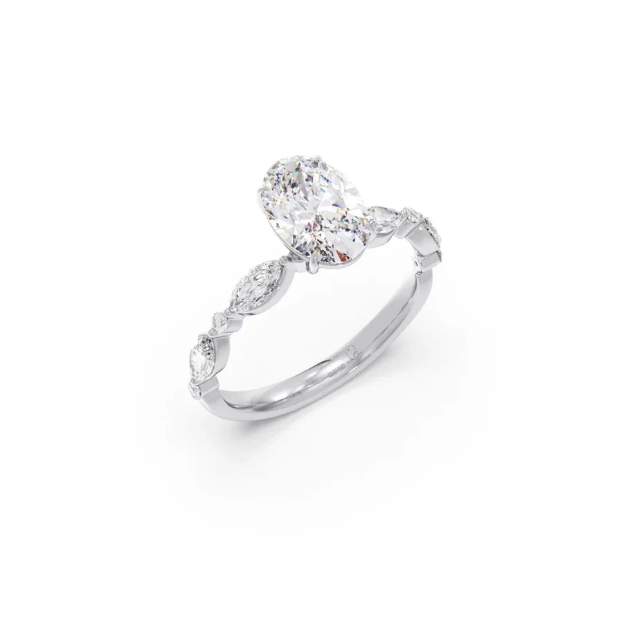 Oval & Marquise Diamond Engagement Ring – Yellow Gold with Lab-Grown Diamonds