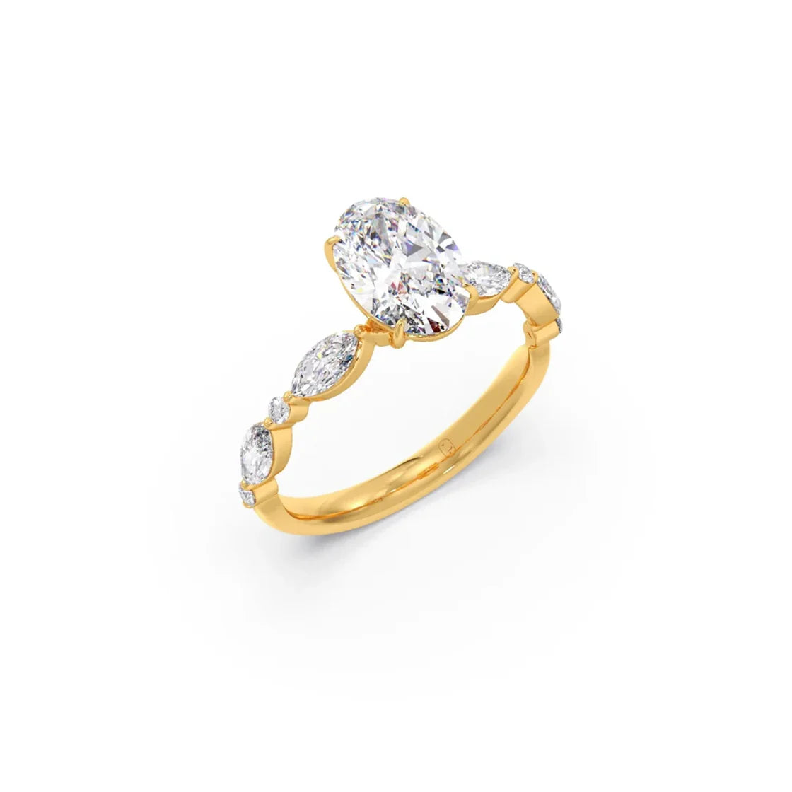 Oval & Marquise Diamond Engagement Ring – Yellow Gold with Lab-Grown Diamonds
