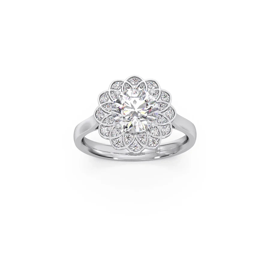 Floral Halo Diamond Ring in Yellow Gold – Unique Petal Design
