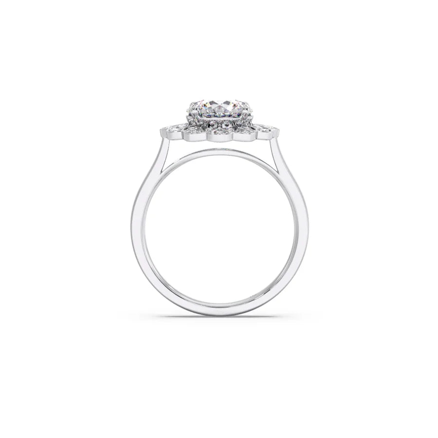 Floral Halo Diamond Ring in Yellow Gold – Unique Petal Design
