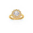 Floral Halo Diamond Ring in Yellow Gold – Unique Petal Design