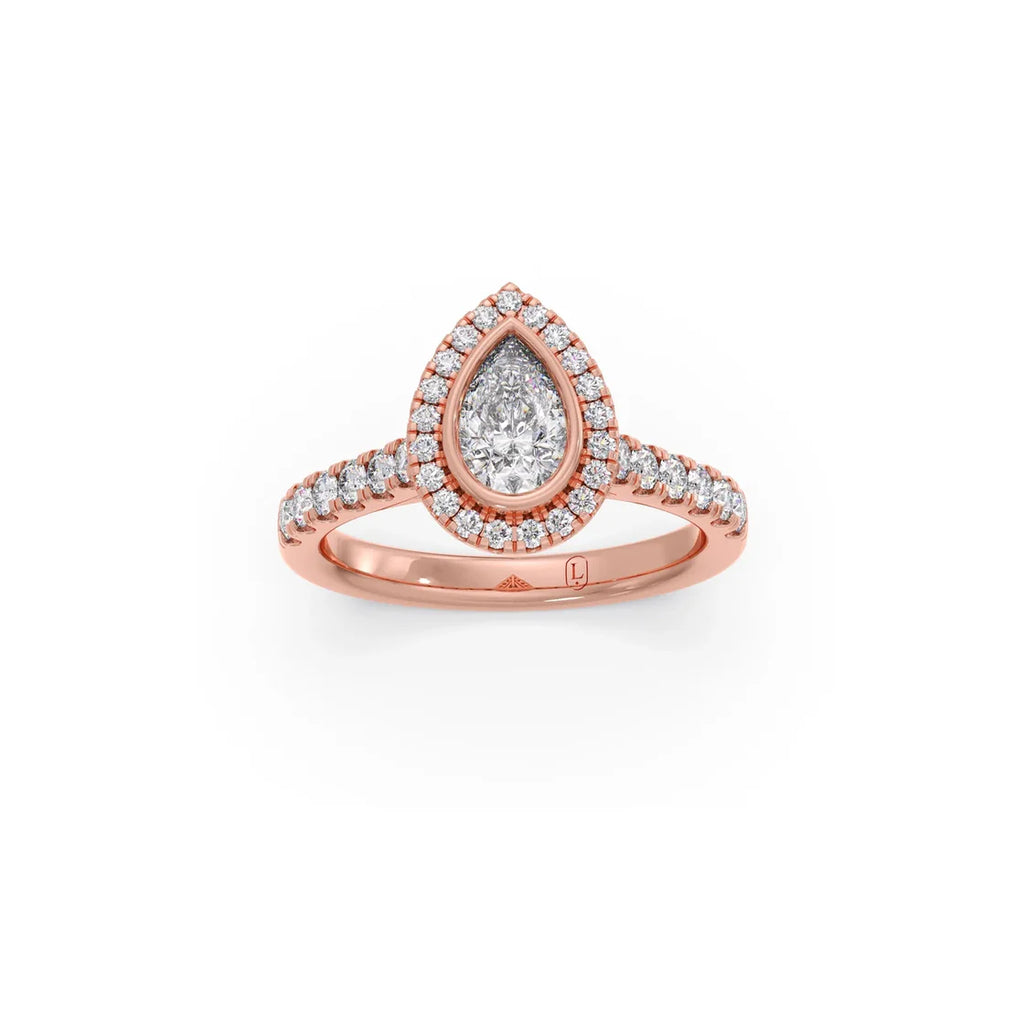 Gold Pear Diamond Ring for Women – Halo Setting with Sparkling Side Stones