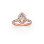 Gold Pear Diamond Ring for Women – Halo Setting with Sparkling Side Stones