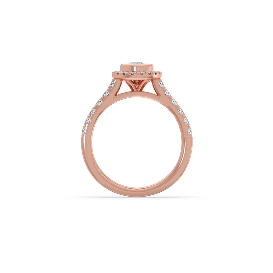 Gold Pear Diamond Ring for Women – Halo Setting with Sparkling Side Stones
