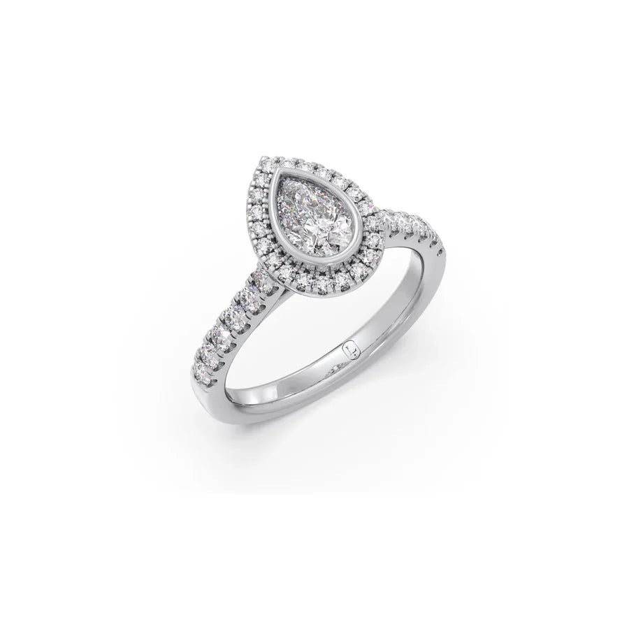 Gold Pear Diamond Ring for Women – Halo Setting with Sparkling Side Stones