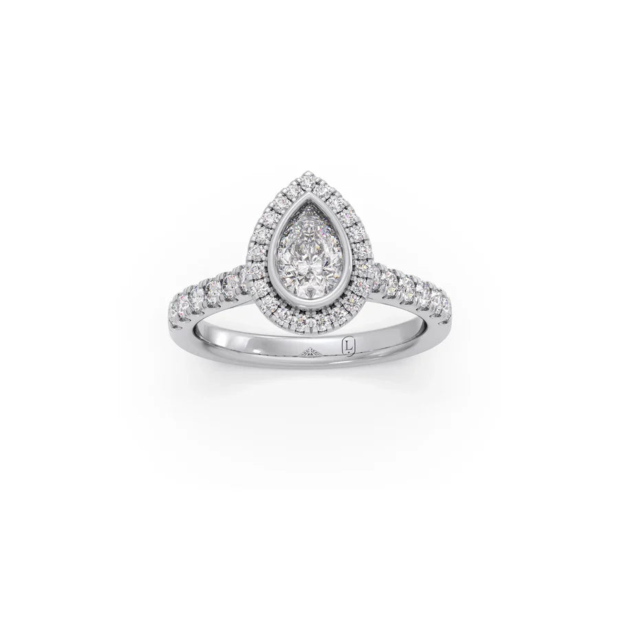 Gold Pear Diamond Ring for Women – Halo Setting with Sparkling Side Stones